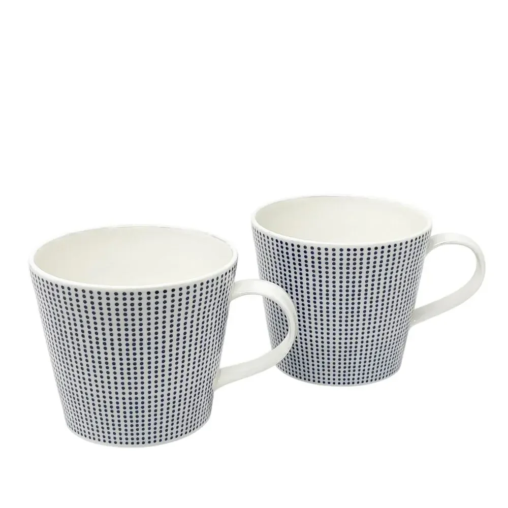 Royal Doulton Pacific White Blue Dot Ceramic Coffee Mugs Cups Pair Wide Rim GUC